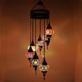 Turkse Lamp -  Hanglamp - Mozaïek Lamp - Marokkaanse Lamp - Oosters Lamp - Authentiek - Handgemaakt- Kroonluchter- Multi Kleur  - 7 bollen