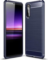 Sony Xperia 10 II hoesje, Gel case geborsteld metaal en carbonlook, Navy blauw | GSM Hoesje / Telefoonhoesje Geschikt Voor: Sony Xperia 10 II