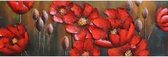 3D art Metaalschilderij - Rode bloemen - handgeschilderd - 150 x 50 cm