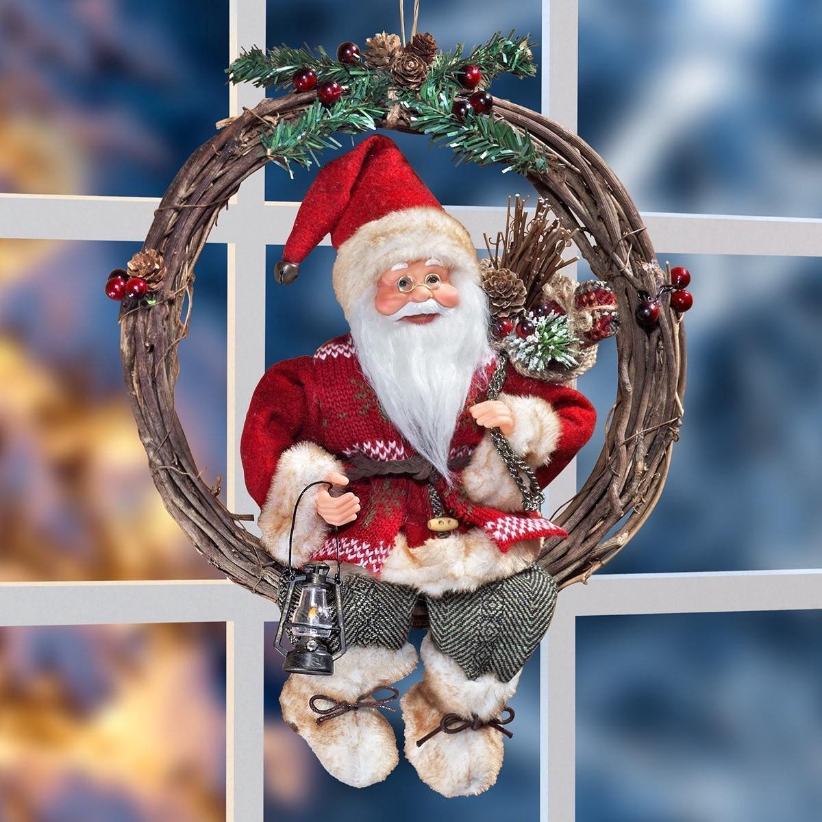 COM-FOUR® Kerstkrans gevlochten - Deurkrans WELCOME voor Kerstmis - Kerstdecoratie om op te hangen - Houten krans ca. 25 cm (Kerstman-M COM-FOUR® Kerstkrans gevlochten - Deurkrans WELCOME voor Kerstmis - Kerstdecoratie om op te hangen - Houten krans ca. 25 cm (Kerstman-M