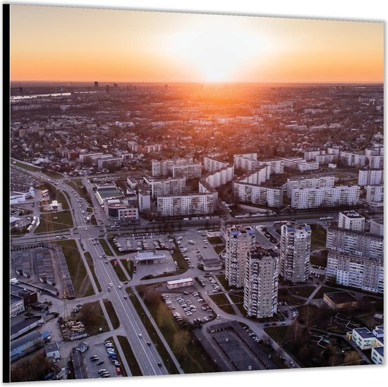 Dibond –Wegen / Gebouwen van Boven -100x100 Foto op Aluminium (Met ophang