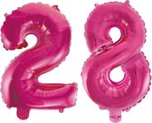 Folieballon 28 jaar roze 86cm