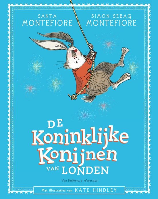 Boekcover van De Koninklijke Konijnen van Londen met een konijn dat aan een touw hangt.