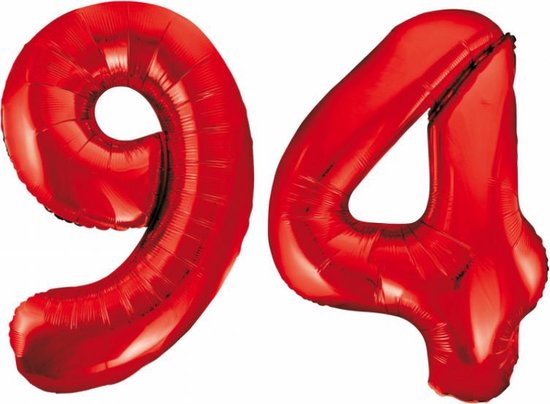 Folieballon 94 jaar rood 86cm