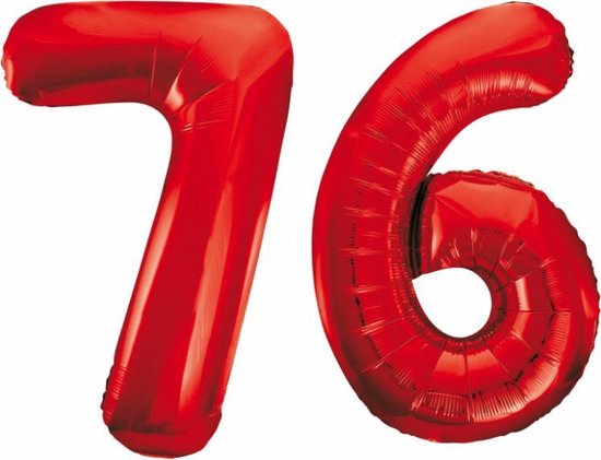 Folieballon 76 jaar rood 86cm