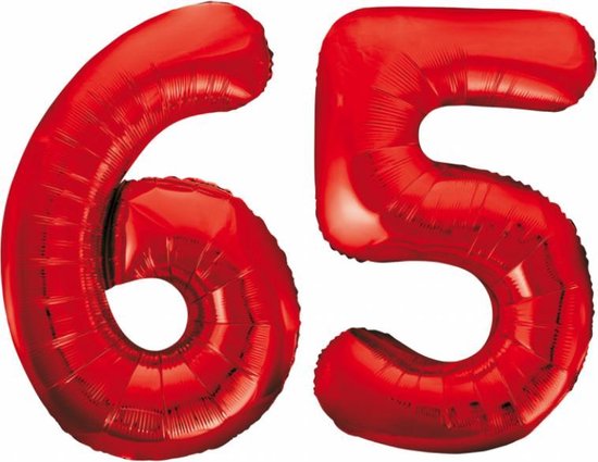 Folieballon 65 jaar rood 86cm
