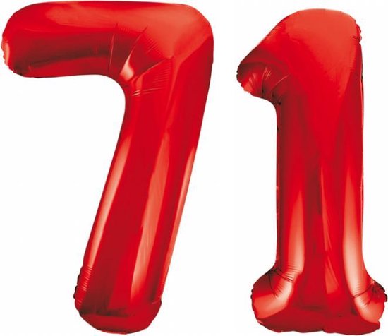 Folieballon 71 jaar rood 86cm