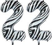 Folieballon 22 jaar zebra 86cm