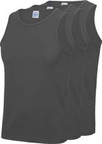 3-Pack Maat M - Sport singlets/hemden grijs voor heren - Hardloopshirts/sportshirts - Sporten/hardlopen/fitness/bodybuilding - Sportkleding top grijs voor mannen