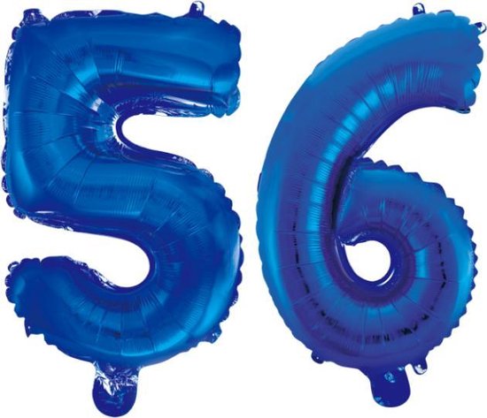 Folieballon 56 jaar blauw 86cm