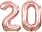 Folie Ballon Cijfer 20 Jaar Rosé Goud 70Cm Verjaardag Folieballon Met Rietje