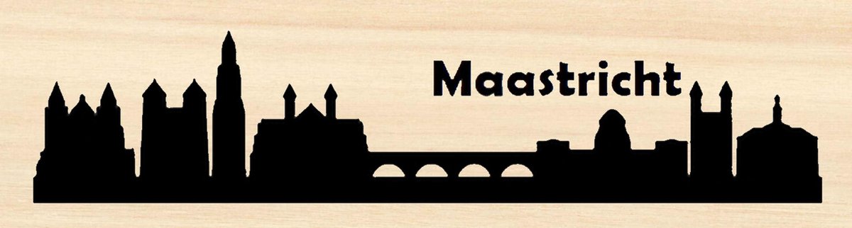 Houten skyline Maastricht - Gebrand hout - Wanddecoratie / muurdecoratie - 38cm x 11.5cm x 12mm - Hoofdstad Limburg - Populierenhout
