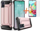 Samsung Galaxy A51 Hoesje - Heavy Duty Back Cover met 1X Screenprotector - Tempered Glass  - ROSE GOUD - Epicmobile