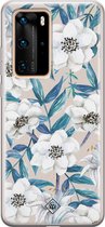 Huawei P40 Pro hoesje siliconen - Bloemen / Floral blauw | Huawei P40 Pro case | multi | TPU backcover transparant