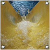 Tuinposter –Gele Waterglijbaan– 80x80 Foto op Tuinposter (wanddecoratie voor buiten en binnen)