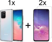 Samsung Galaxy A91 hoesje siliconen case transparant cover - 2x Samsung A91 Screenprotector