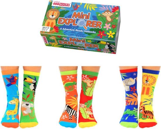 Mismatched Kindersokken Mini Explorer - 6 verschillende sokken in Geschenkdoos Maat 27-30