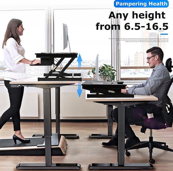 BEST OFFICE FDW-JY-45-Black Verstelbaar sta bureau - Bureau Verhoger - 80 x 52 cm- ergonomisch - in hoogte verstelbaar - Zwart - BEST OFFICE