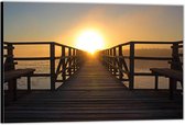 Dibond –Steiger aan Strand met Ondergaande Zon -120x80 Foto op Aluminium (Wanddecoratie van metaal)