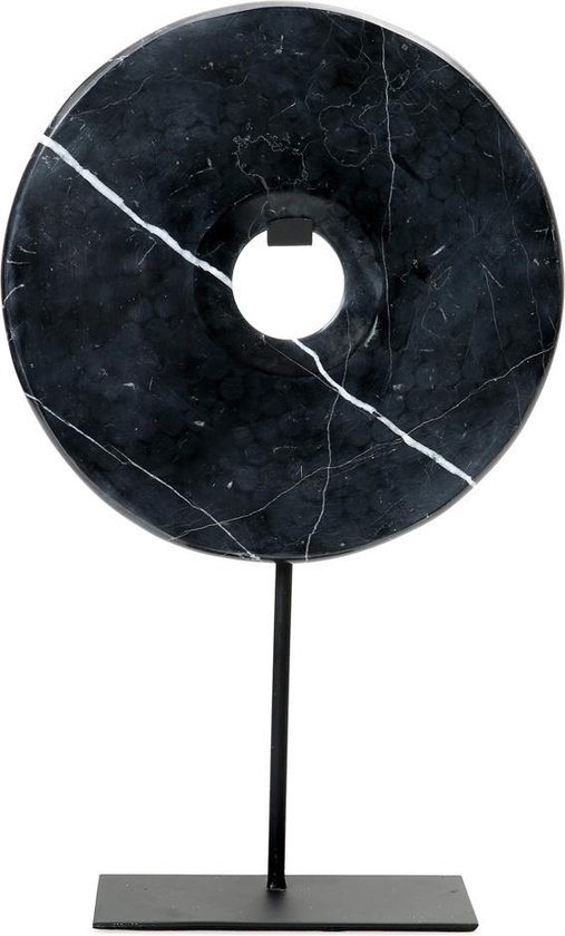 Bazar Bizar - Marmeren Schijf op Standaard - Zwart - L - Statue - Woondecoratie - Marble Disc On Stand