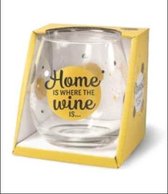 Wijnglas - Waterglas - Home is where the wine is - Gevuld met verpakte Italiaanse bonbons - In cadeauverpakking met gekleurd lint