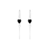Joy|S - Zilveren hart oorbellen met bar (staaf) zirkonia zwart oorhangers