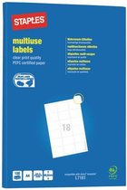 Staples Permanente multifunctionele etiketten, ronde hoeken, 63,5 x 46,6 mm, 100 vel, wit (pak 1800 stuks)