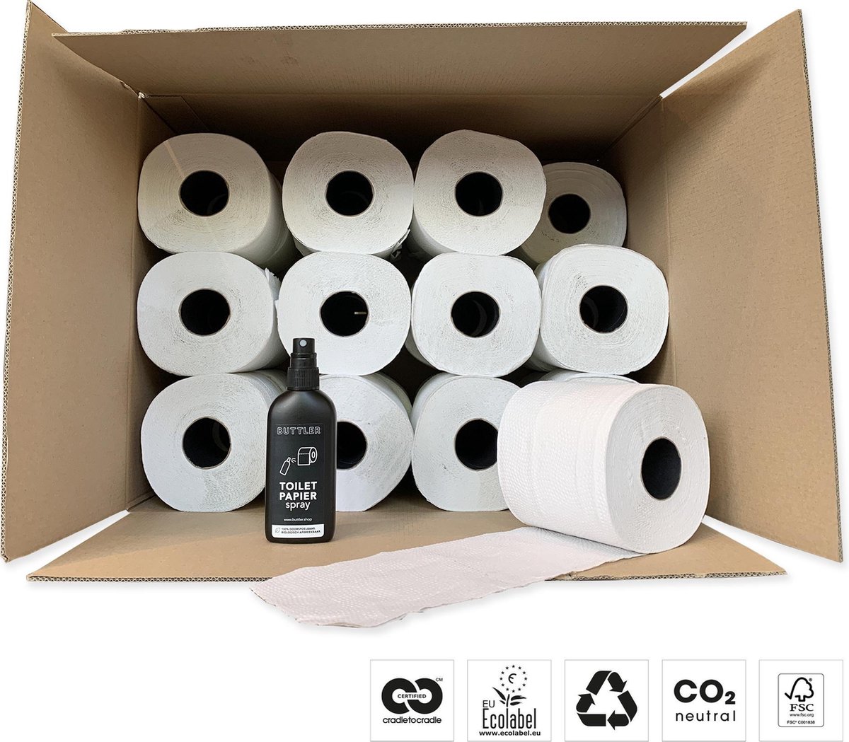 Ontcijferen voorzichtig element Duurzaam toiletpapier met Buttler toiletpapier spray – Biologisch  afbreekbaar – WC papier | bol.com
