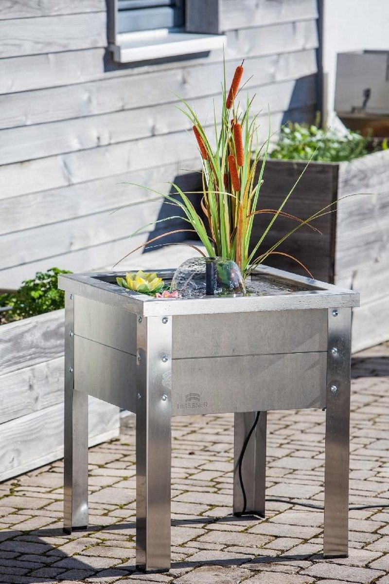 Heissner terras fontein hout/Rvs grijs