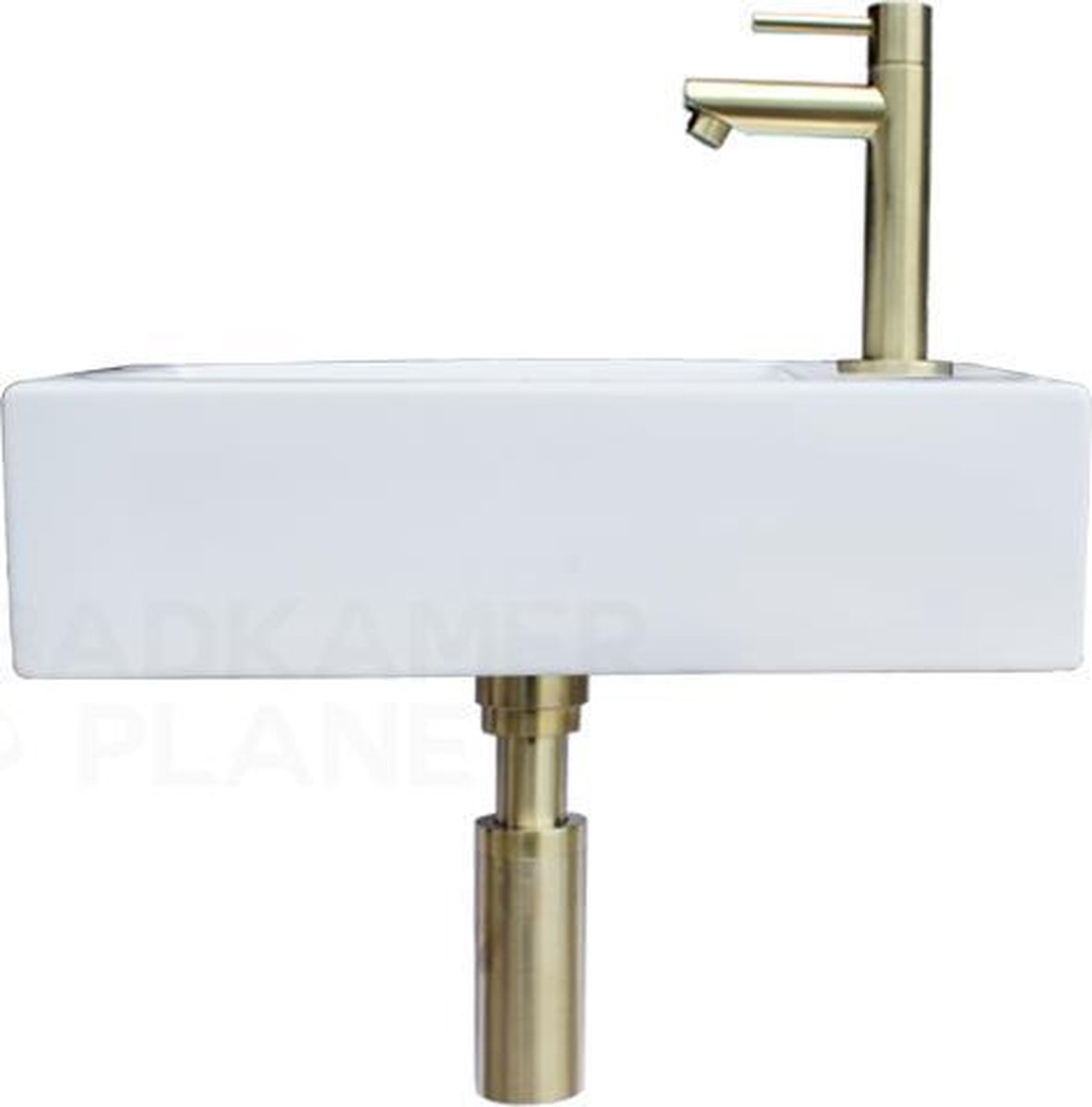 KERAMISCHE FONTEINSET MET KRAAN, AFVOER EN SIFON GOUD AQUINO MINI 36.5X18X9 CM