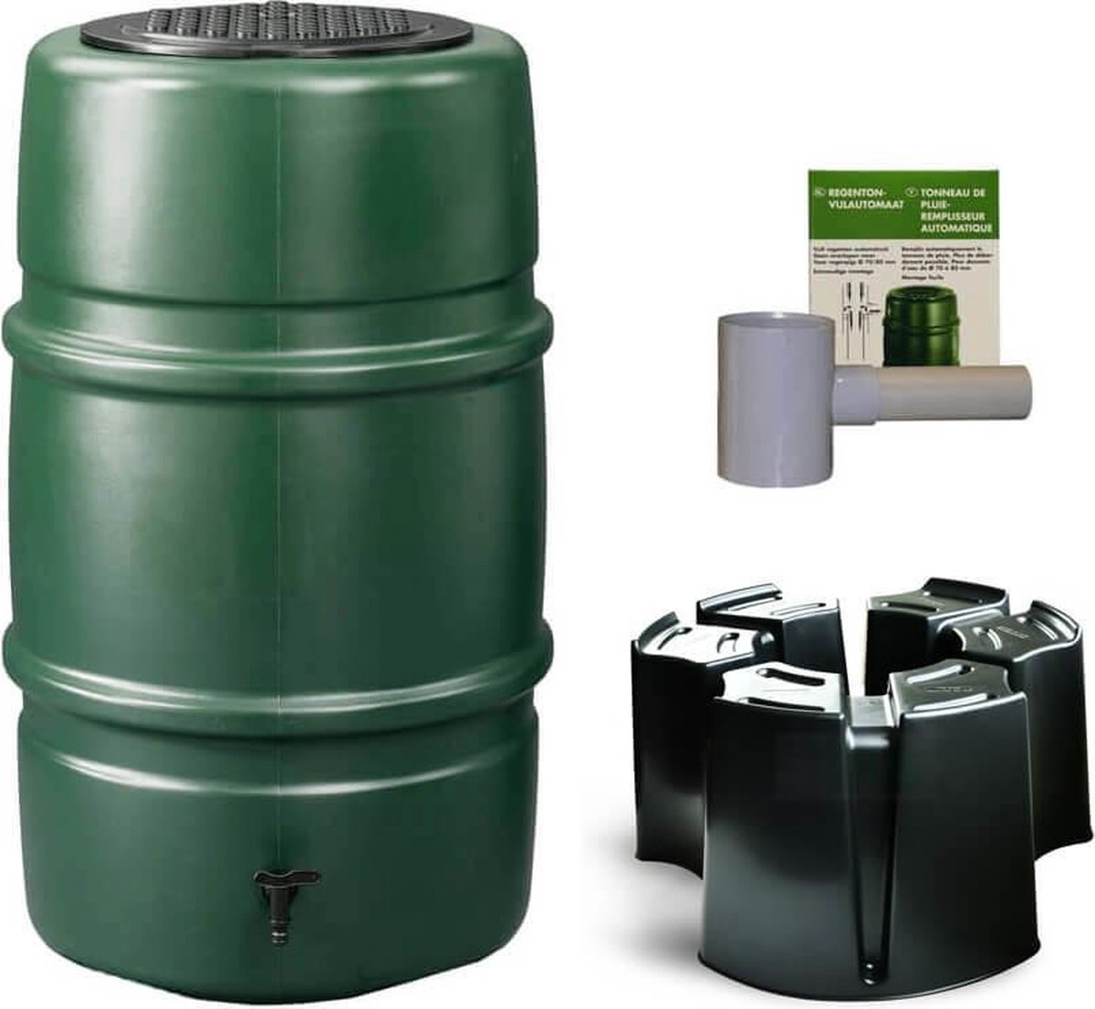 Kreher regenton, waterton 100 liter in groen met standaard, vulautomaat