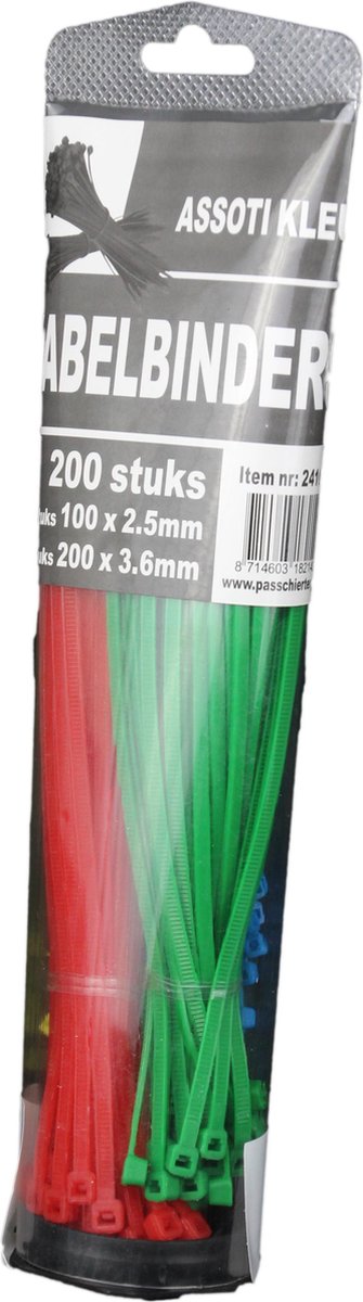 200 stuks - Kabelbinders assorti kleur - assorti maat - tiewraps