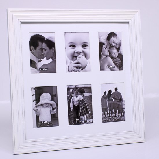 multifotolijst in wit hout voor 6 foto's van formaat 10 x 15 cm