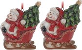 2x Kerstornamenten sneeuwpop in slee hanger 8 cm - Kerstboomversiering/kerstboomdecoratie kersthangers