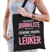 Gewone vrouw / journaliste cadeau tas zwart voor dames - kado tas / verjaardag tasje / shopper