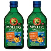 Möller's Omega-3 Levertraan Tutti Frutti - 2 x 250ml - Visolie voor kinderen - Omega-3 met vitamine A, D en E - Pure Levertraan uit Noorwegen - Visolie van wilde Noorse kabeljauw -