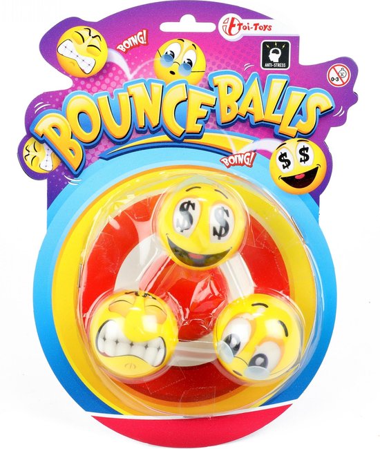 Foto: Toi toys stuiterbal bounce balls 9 5 cm rubber geel 3 stuks