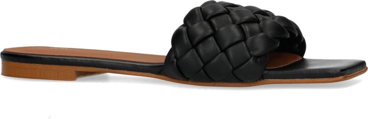 Zwarte slippers met gevlochten band - Damesschoenen – SACHA