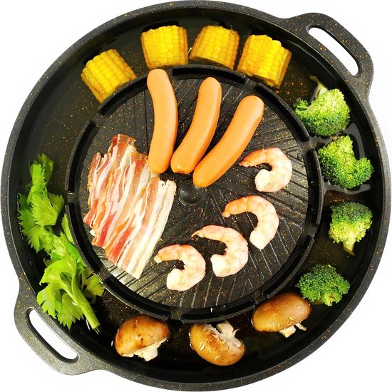 Foto: Asian fondue pan geschikt voor gasplaat geschikt voor open vuur korean bbq en grillplaat thai bbq vaatwasser veilig anti aanbak laag kampeer pan 