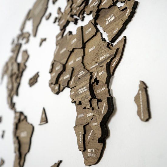 IWA Concept - Wereldkaart 3D en bois - Décoration murale - Wereldkaart - Panneau mural en bois - Accessoires de vêtements pour bébé de bureau - Cadeau de pendaison de crémaillère - Décoration murale - Medium - 100x54 CM