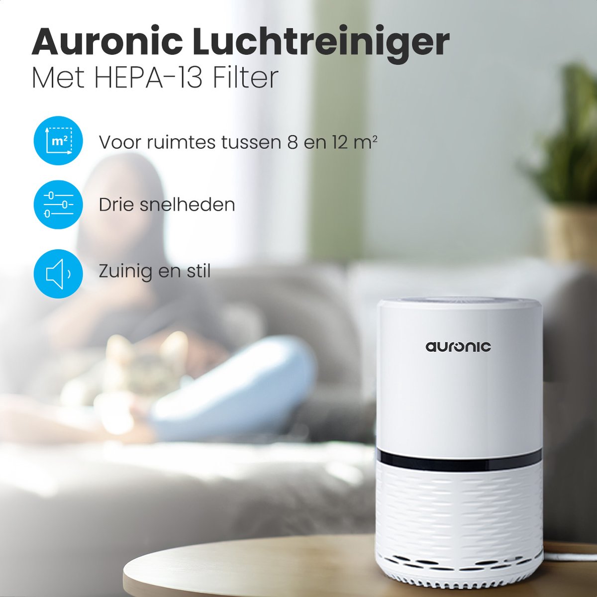 Auronic Luchtreiniger - 12 m² - Air Purifier met HEPA Filter - Verwijdert 99,97% - 25W - 3 Standen - Wit — afbeelding 2