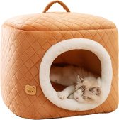 Kattenhuisje, warm en gezellig pluche katteniglo, wasbaar hondenbed met afneembaar kussen, slaapverbetering, opvouwbaar kattenhuis