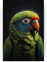 Papegaai in de regen - Vogels canvas schilderijen - Canvas schilderijen papegaai - Muurdecoratie kinderkamer - Schilderijen op canvas - Slaapkamer accessoires - 40 x 60 cm 18mm