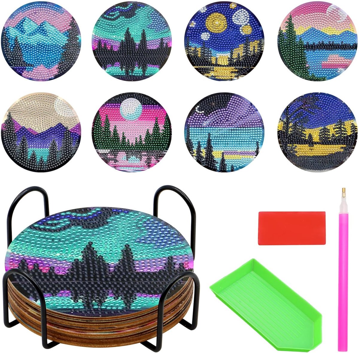 Diamond painting onderzetters hartjes | 8 stuks
