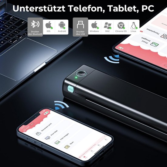 ASprink Mobiler Drucker Bluetooth, Thermodrucker A4 M832 Tragbarer Drucker Nur Thermopapier, 300DPI Portable Printer A4 für Unterwegs, Drucker Klein Kompakt Kompatibel mit Android und iOS - Rosa ASprink Mobiler Drucker Bluetooth, Thermodrucker A4 M832 Tragbarer Drucker Nur Thermopapier, 300DPI Portable Printer A4 für Unterwegs, Drucker Klein Kompakt Kompatibel mit Android und iOS - Rosa