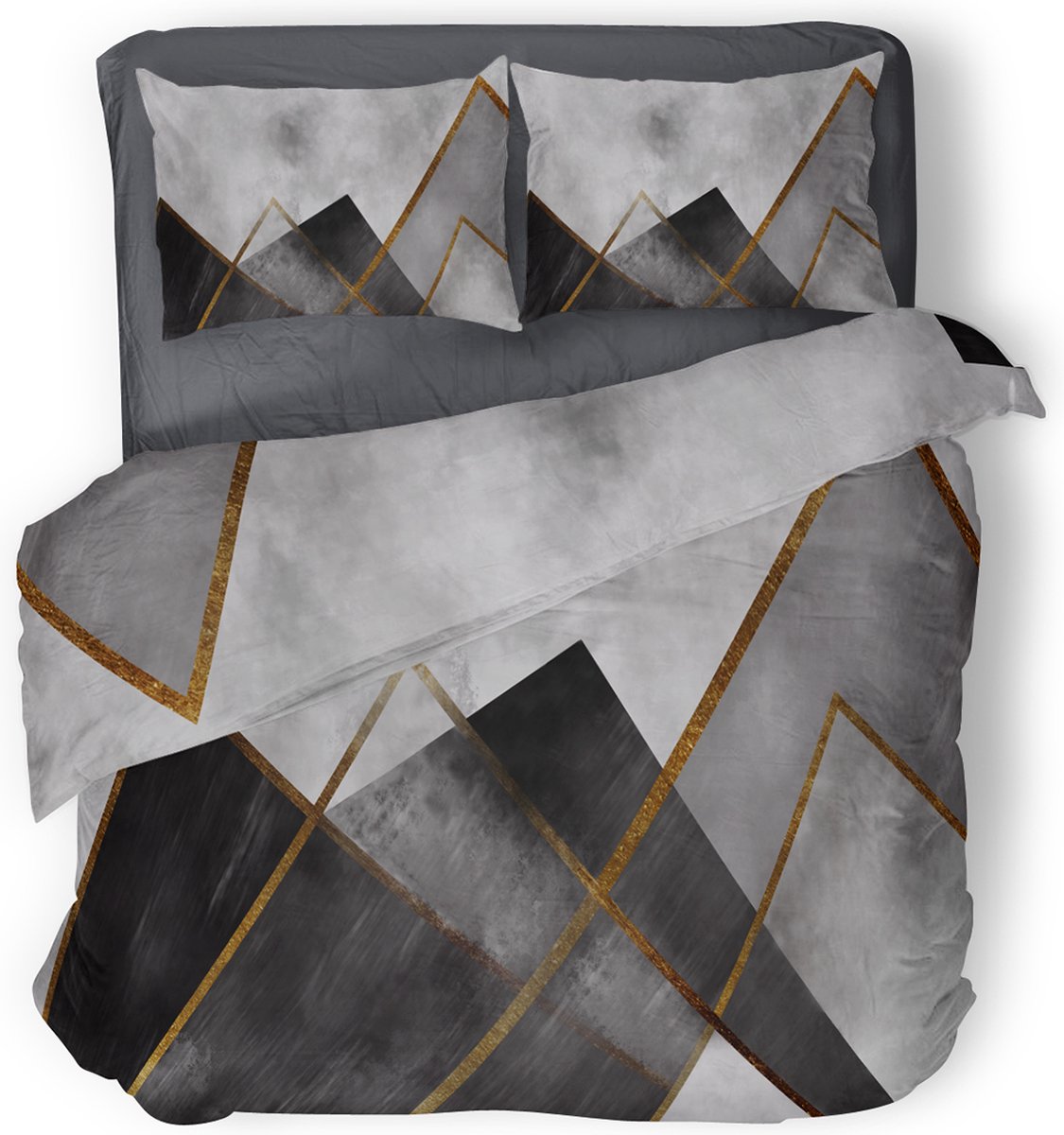 Eleganzzz Dekbedovertrek Triangle - grijs - Dekbedovertrek 240x200/220cm - Micropercal - Lits Jumeaux - Dekbedovertrekken
