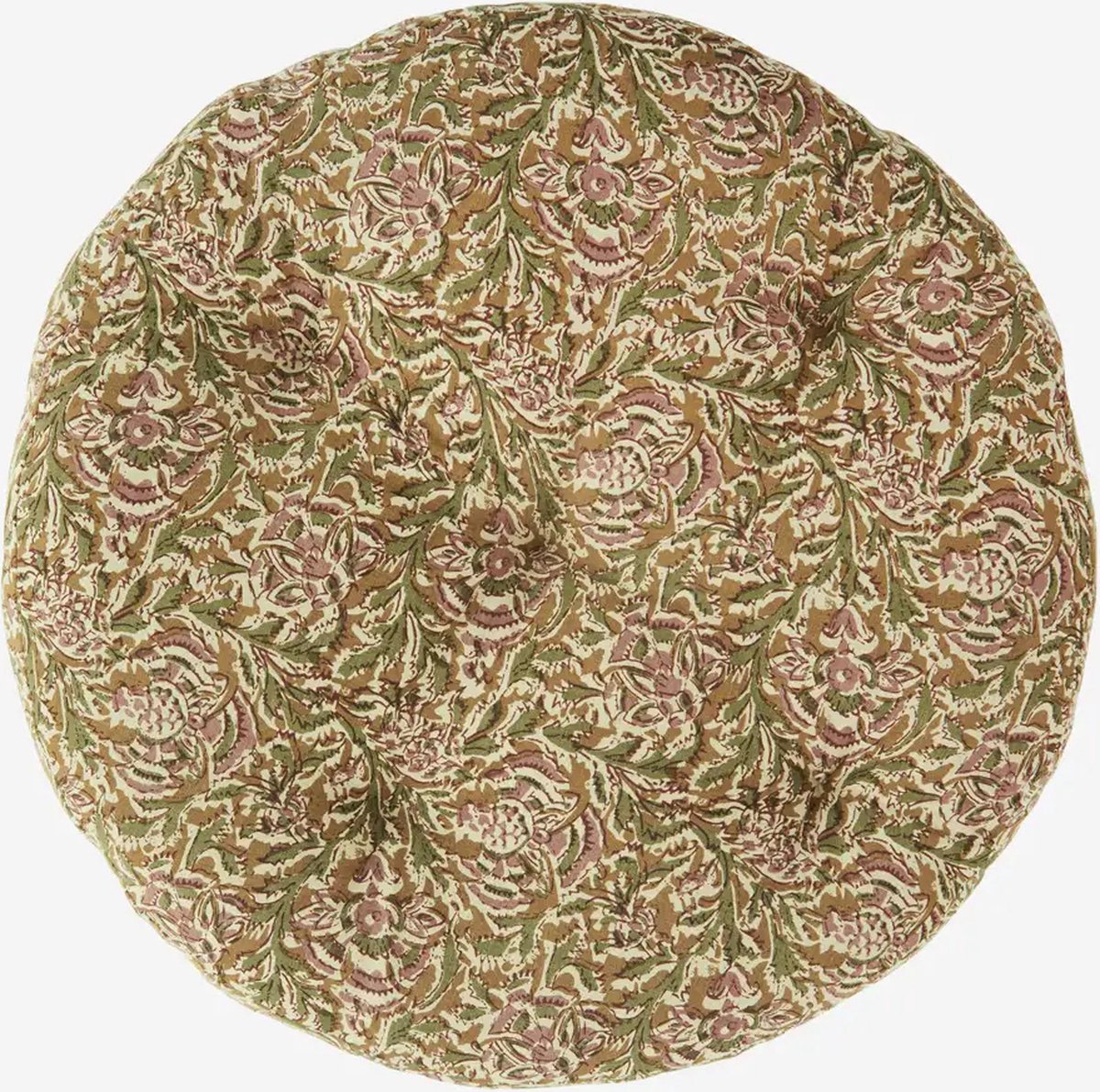 Madam Stoltz - Rond Stoelkussen - Katoen - Print in honing, roze, groen, beige