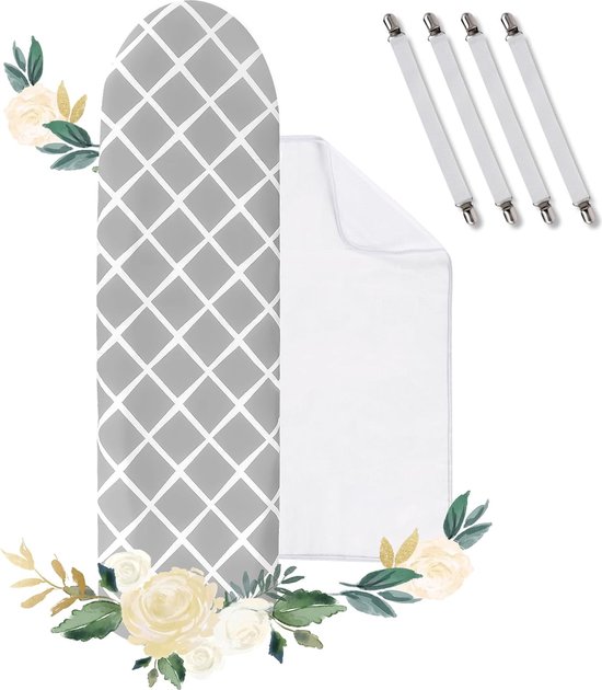 Housse Table à Repasser 100% Coton Triple Épaisseur Turbo – 110-125 X 30-42 Cm – Anti-Brûlure + Serviette Offerte