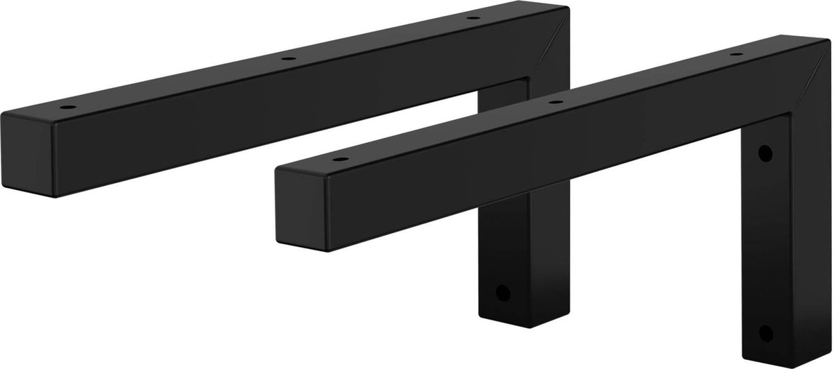 Wandhouder set van 2 hoek L-vorm 30x15 cm zwart staal ML-Design