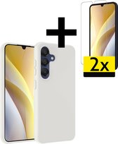 Hoesje Geschikt voor Samsung A15 Hoesje Siliconen Case Met 2x Screenprotector - Hoes Geschikt voor Samsung Galaxy A15 Hoes Siliconen - Wit